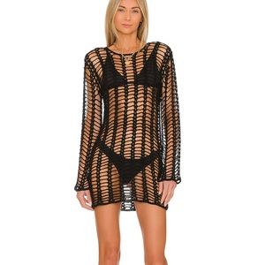 Superdown Miranda Crochet Mini Dress in Black Size XS